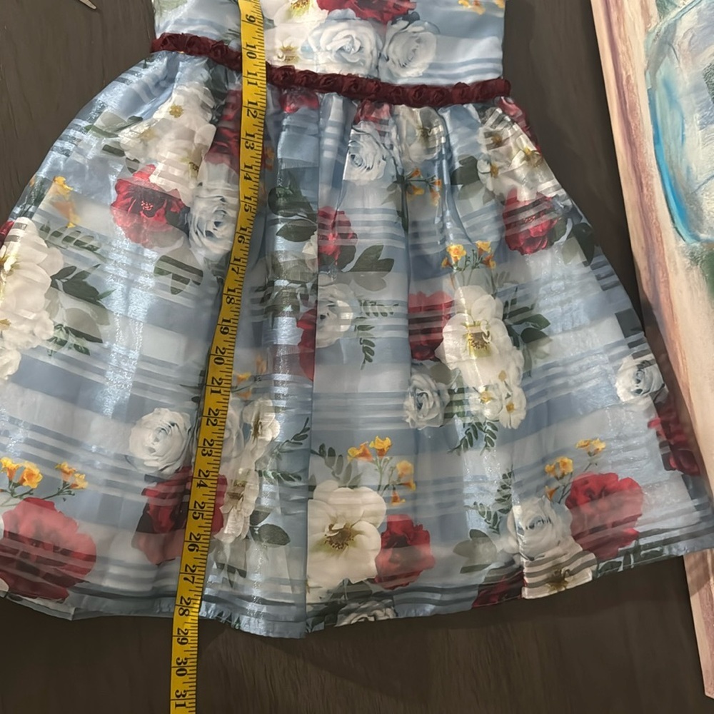 Laura Ashley Little Girls Floral Shadow Stripe Sleeveles Dress Girls Size 6X - Picture 9 of 10